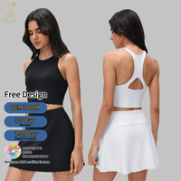 Conjunto Deportivo Personalizado de Cintura Alta para Mujer, Top Corto Tipo Racerback, Sujetador Deportivo Transpirable, Falda Informal con Bolsillos para Yoga y Fitness