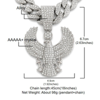 Collier chaîne cubaine entièrement orné de strass avec pendentif aigle doré, bijoux hip-hop pour hommes, accessoire de mode tendance, design personnalisé