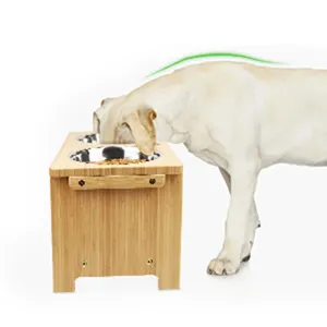 Fábrica Direct Supply Bamboo Elevated <span class=keywords><strong>Dog</strong></span> and Cat Alimentador com 2 Tigelas de aço inoxidável para alimentos e água para gatos e cães - Product Image 3