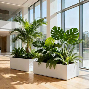 Jardinière rectangulaire en PRV personnalisée, grande, pour intérieur et extérieur, usage commercial, aménagement paysager, hôtels, bureaux, centres commerciaux, jardins, vente en gros, OEM - Product Image 1
