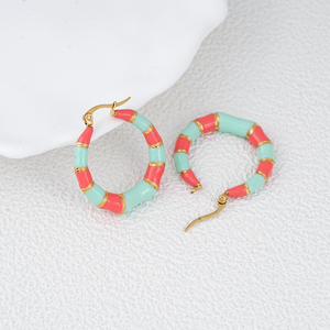 Pendientes de Aro de Resina para Mujer, Chapados en Oro, Estilo Bohemia, Joyería de Moda para Fiesta, Color Rosa Menta, Accesorios Coloridos - Product Image 3