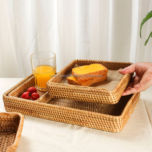 Wintop Eco-friendly Durable Rectangle Woven Rattan & Sheel Serving <b>Tray</b> & Decoration Storage Basket - Product Image 2