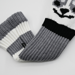 Juego de fundas de punto para palos de golf, cubiertas para palos de golf con diseño de animal Husky gris, logotipo personalizado, patrón a cuadros con pompón, en stock - Product Image 5