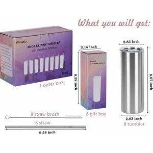 Paquet de 25 gobelets minces en acier inoxydable de 20 oz, conception classique, boîte-cadeau individuelle, ensemble mince en vrac de 20 oz - Product Image 3