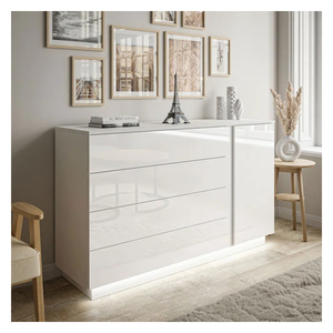 <strong>White</strong> High <strong>Gloss</strong> <strong>Chest</strong> <strong>of</strong> <strong>Drawers</strong> Wooden Clothes Storage Furniture - Product Image 3