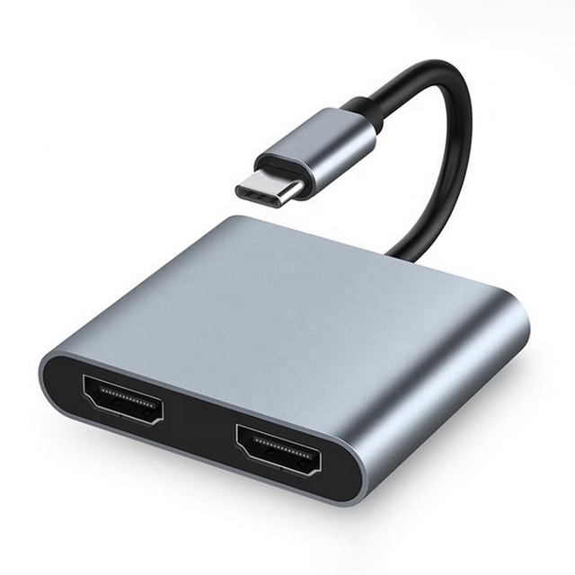Xput 4K 30Hz Type C Hub 4 in 1 to Dual HDMI-Compatible Docking Station Type-C USB C to Dual HDMI Adapter With USB