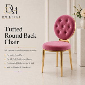 Chaise de mariage ronde en acier inoxydable doré avec rembourrage capitonné rose pour la location d'événements et de banquets (vente en gros) - Product Image 1