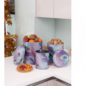 Triple Metal Bin <b>Set</b> for Potato Onion and Garlic (3 Pcs) Pink and Gold Marble Texture Liquid Purple Design - Product Image 3