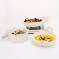 Batterie de cuisine multifonctionnelle avec revêtement antiadhésif en granit et empilable avec poignée amovible