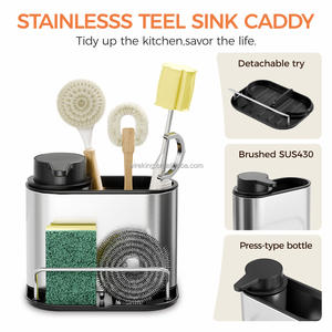 حامل إسفنج وفرشاة من الفولاذ المقاوم للصدأ من WIREKING، منظم حوض المطبخ 3 في 1 مع حامل زجاجات - Product Image 5