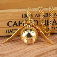 Montre de poche pendentif boule de Snitch dorée, cadeaux pour enfants, collier à quartz, horloge, montre de poche mignonne et adorable, cadeau de Noël pour homme