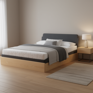 Cadre de lit rembourré Queen Size en bois de pin massif avec structure métallique, velours gris, mobilier de chambre moderne - Product Image 2