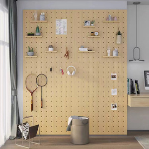 White Rectangle Wall Mounted Pegboard Storage Rack With <b>Hooks</b> And <b>Shelves</b> For Kitchen Organization - Product Image 2