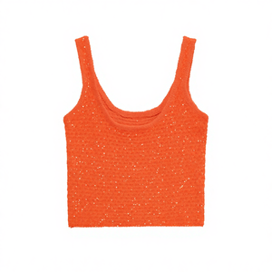 OEM Custom Shoulder Strap Orange Color Woven Breathable Short Casual Fashion Women's <b>Crop</b> Tank <b>Tops</b> - Product Image 4