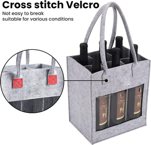 Premium Family Holiday Wedding Party Picnic Wine Lover Gift Cuatro botellas Grey Tote Bolsa <span class=keywords><strong>de</strong></span> vino <span class=keywords><strong>de</strong></span> <span class=keywords><strong>fieltro</strong></span> <span class=keywords><strong>con</strong></span> ventana - Product Image 2
