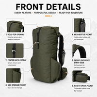 Sac à dos de camping personnalisable flexible 45L avec dos rembourré, sac à dos de randonnée fonctionnel