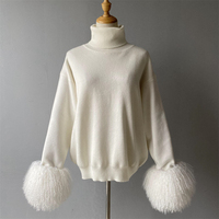 Vente en gros de tricots et pantalons en laine ensemble pull deux pièces poignets en fourrure de Mongolie véritable pull en laine tricoté de luxe pour l'hiver pour femmes