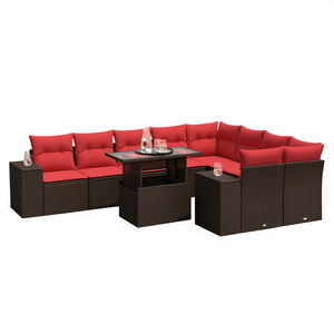 Brown Poly <b>Rattan</b> Garden <b>Sofa</b> Set With Cushions 10 Piece Outdoor Furniture Contemporary Design For Garden Use - Product Image 1