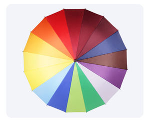 Venta al por mayor logotipo personalizado barra recta Arco Iris 16 hueso súper mango largo paraguas adulto Arco Iris paraguas para soleado y lluvioso - Product Image 6