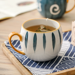 Factory Direct Sale Pumpkin Shape Cartoon Design Eco-friendly Stoneware Ceramic Coffee Mug Blue Pattern <b>Orange</b> Rim Dishwasher - Product Image 3