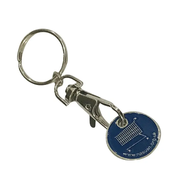 Silver Plated Custom Logo Metal Sport Chain Keychain Shopping Cart Trolley Coin Key Chain