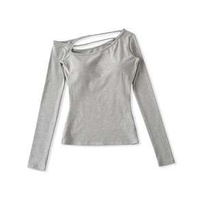 <span class=keywords><strong>Camiseta</strong></span> de manga larga con un hombro descubierto, acolchada, ligera, transpirable, de color macaron, estilo coreano, nueva colección de primavera. - Product Image 4