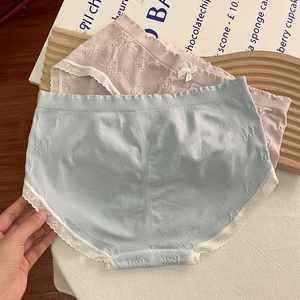 Wholesale Pastel Solid Panties Cute Bear Jacquard Polyester Fabric Scalloped Floral Lace <strong>Leg</strong> <strong>Opening</strong> Small Bow <strong>Women</strong> Underwear - Product Image 2