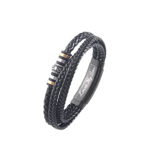 Pulsera de Cuero Tejida para Hombre con Hebilla de Acero Inoxidable, Grabado 'Love My Son', Joyería de Regalo - Product Image 3