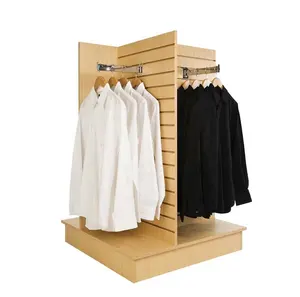 Retail Cloth Shop Fittings Wood Slat Wall Rack 4 Sided Slatwall Display Stand