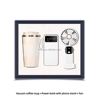 Ensembles de cadeaux d'affaires personnalisés avec logo personnalisé tasse à café + batterie externe + ventilateur pour les collègues de l'entreprise Clients coopérant en promotion