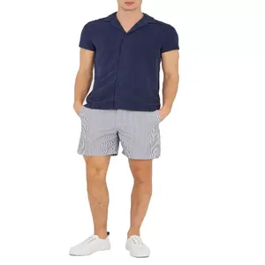 남자 공백 뜨개질을 한 100% 년 면 짧은 소매 Boxy 적당한 Pu 셔츠를 위한 프랑스 테리 Towelling 폴로 셔츠 여가 휴일 셔츠 해군