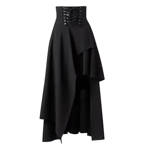 Steampunk Vintage Bandags Skirts Women Gothic Clothing Solid Color Lace Up High Waist Irregular Maxi Skirt Fashion Casual Skirt
