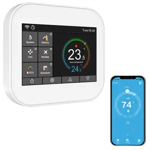 Thermostat rond pour climatisation de chambre à coucher, écran tactile couleur, wifi