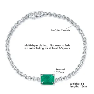 Pulsera de cristal personalizada para mujer, joyería de lujo, tenis, Esmeralda, Gema verde, pulsera de plata de ley 925