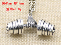 Collier pour homme en argent pur S925, style européen et américain, avec pendentif haltère et barre de musculation, chaîne de pull imposante