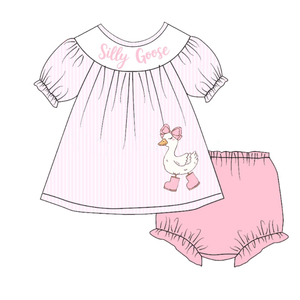 Tutina per <span class=keywords><strong>Neonata</strong></span> Personalizzabile a Maniche Corte con Righe Rosa e Stampa 'Silly Goose' - Product Image 2