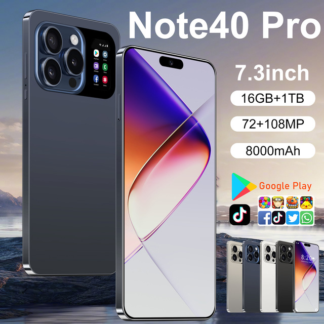 Popular Note40 Pro Android System Smartphone HD Screen 16G+1TB 72M+108M Camera Quality Phones French German Spanish English