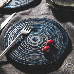 OEM ODM Accepté YAYU Four Transmutation Noir Bleu Porcelaine Plat De Service Plat avec <span class=keywords><strong>Cercle</strong></span> Design Chine Assiette À Dessert Céramique - Product Image 1