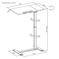 Bureau mobile inclinable pour télétravail, table d'appoint réglable en hauteur avec vérin à gaz pour ordinateur portable, table de chevet roulante pour lit et canapé