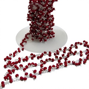 Chaîne de perles pendantes en quartz hydrofuge facetté, perles rondelles de corail rouge 3 mm, vendues au mètre - Product Image 1