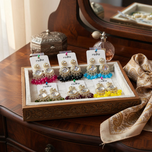 Pendientes colgantes de piedra Kundan chapados en oro con cuentas, colgante de joyería fina para mujer - Product Image 3