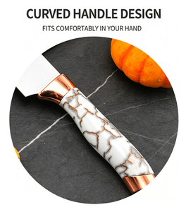Lot de 6 couteaux de cuisine en acier inoxydable avec manche en plastique imprimé marbre, décoratifs, avec éplucheur, emballage sous blister - Product Image 3