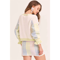 2022 automne rétro Version coréenne deux pièces ensemble pull tricoté à carreaux Cardigan et jupe en tricot ensemble