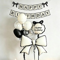 Lot de Décoration de Fête d'Anniversaire : Ballons Nœuds Noirs et Crème Élégants avec Bannière en Aluminium – Vente en Gros
