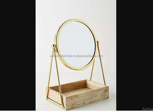 Miroir de maquillage élégant en cuir plaqué or de qualité supérieure avec un grand espace de rangement parfait pour la vanité et le rasage - Product Image 6