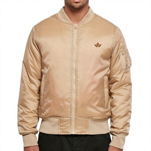 SPARKWELL INDUSTRY Men's Beige Bomber <b>Jacket</b> Solid Color Zipper Front Casual Style Breathable <b>Canvas</b> Fabric High Street Style - Product Image 1