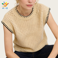AJB Gilet d'été décontracté pour femme en laine/cachemire, couleur unie, sans manches, respirant, tricoté, anti-boulochage, style euro-américain