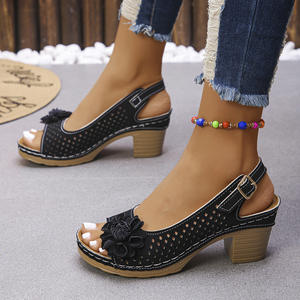 2026 Flower Thick Roman Wedge Open Toe High Heels Summer Winter Evergreen New Style European Fashion Casual <b>Beach</b> Sandals - Product Image 4
