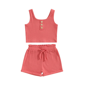 Tre Bông Gân Trẻ Em Bộ Hai Mảnh Toddler Cô Gái Quần Áo Bộ Đan Trẻ Em Tank Top Và Quần Short Trang Phục Trẻ Em Quần Áo Thiết Lập - Product Image 2