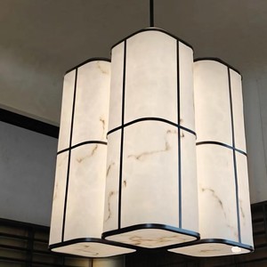 Lustre de restaurant de style Wabi-Sabi japonais, éclairage artistique unique en marbre et tissu de style chinois pour auberges, hôtels et espaces privés - Product Image 2